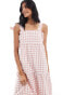 Miss Selfridge tiered gingham maxi dress with tie shoulders in pink