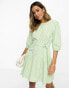 ASOS DESIGN cotton drop waist mini dress with D-ring in sage green