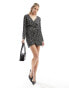 Фото #2 товара Mango wrap front leopard mini dress in black