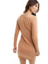 Фото #5 товара Vero Moda square neck ribbed jersey mini dress in light brown