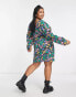 ASOS DESIGN Curve flared sleeve mini tea dress in multi-coloured splodge print