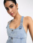 Фото #4 товара ASOS DESIGN denim pinny dress with button through in lightwash blue