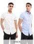 Фото #1 товара ASOS DESIGN 2 pack stretch slim fit work shirt in white/blue