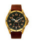 ფოტო #1 პროდუქტის Men's Watch, 48MM Antique Brass Plated Case, Compass Directions on Bezel, Black Dial, Antiqued Arabic Numerals, Multi Function Date and Second Hand Subdials, Brown Leather Strap