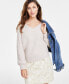 Фото #1 товара Women's V-Neck Pointelle-Sleeve Sweater, Created for Macy's