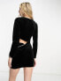 Фото #2 товара Only velvet mini dress with diamante chain and cut out detail in black