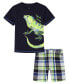 Little Boys Short Sleeve Character T-shirt and Prewashed Plaid Shorts