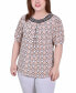 Фото #1 товара Plus Size Short Puff Sleeve Sheer Inset Top