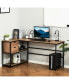 L-Shaped Home Office Computer Desk with Open Storage Shelves, Black/Brown