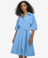 Women's Split-Neck Puff-Sleeve A-Line Dress