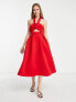 Фото #1 товара ASOS DESIGN twist cut out halter midi prom dress in red