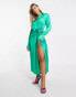 Фото #2 товара Pretty Lavish tie waist shirt midaxi dress in emerald