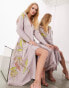 Фото #4 товара ASOS EDITION satin long sleeve midi dress in floral embroidery in lilac