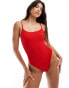 Фото #1 товара South Beach textured cross back high leg swimsuit in red