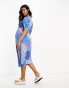 Фото #4 товара Influence Maternity flutter sleeve midi tea dress in blue floral print