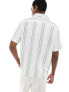 Фото #3 товара Hollister dobby short sleeve striped shirt in off white