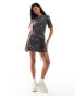 ASOS DESIGN short sleeve embroidered mini dress with ruched sides in acid wash