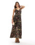 Фото #1 товара Y.A.S satin v neck a line maxi dress in brown boho floral print