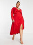 Фото #4 товара ASOS DESIGN Curve bias cut satin wrap dress with tie waist in red