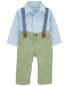 Фото #2 товара Baby 2-Piece Button-Front Bodysuit and Suspenders Pants Set 3M