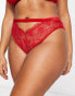 Фото #4 товара ASOS DESIGN Curve Viv lace and mesh high waisted brazilian brief with velvet trim in red