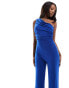 Фото #4 товара AX Paris slinky one shoulder wide leg jumpsuit in cobalt blue