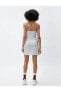 Фото #4 товара Mini Elbise I?nce Askılı Kare Yaka Yırtmaçlı Fitilli