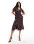 Hope & Ivy ruffle hem midi dress with lace trims in dark red floral Geblümtes Dunkelrot, 34 - фото #1