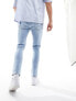 Фото #5 товара ASOS DESIGN skinny jeans in light wash blue with thigh rip