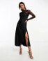 Y.A.S hybrid high neck lace top and satin slip dress in black