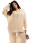 In The Style Plus crinkle long sleeve shirt co-ord in camel