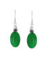 ფოტო #3 პროდუქტის Bali Style Green Jade Milgrain Oval Gemstone Drop Earrings For Women .925 Sterling Silver Oxidized Wire Fish Hook