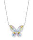 ფოტო #1 პროდუქტის Multi-Gemstone Butterfly 18" Pendant Necklace in Sterling Silver
