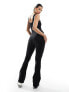 In The Style ribbed scoop neck flared jumpsuit in black