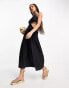 Stradivarius cut out maxi dress with contrast stitch in black