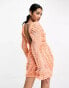 Фото #2 товара ASOS DESIGN flared sleeve embellished sequin ruffle mini dress in apricot