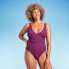 Фото #2 товара Women's Ribbed Plunge Twist-Front One Piece Swimsuit - Shade & Shore Purple L