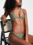 Topshop clasp front stripe triangle bikini top in khaki