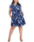 ფოტო #1 პროდუქტის Plus Size Floral-Print Cap-Sleeve Dress