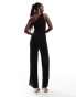 Фото #2 товара ASOS DESIGN one shoulder mesh wide leg jumpsuit in black