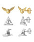 Фото #1 товара 3 Piece Stud Earring Set - Golden Snitch, Deathly Hallows, Sorting Hat