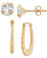 ფოტო #1 პროდუქტის 2-Pc. Set Cubic Zirconia Stud & Ruffle Oval Hoop Earrings in 10k Gold