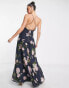 ASOS DESIGN cami wrap maxi dress with lace up back in navy floral