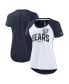 ფოტო #2 პროდუქტის Women's White, Heather Navy Chicago Bears Back Cutout Raglan T-shirt