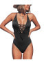 Фото #1 товара Women's Solid Color V Neck Lace Up One Piece Swimsuit