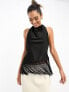 Pretty Lavish high neck fringe satin crop top in black