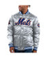 Фото #1 товара Men's Silver New York Mets Bronx Satin Full-Snap Varsity Bomber Jacket