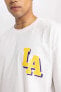 Фото #6 товара DeFactoFit NBA Los Angeles Lakers Oversize Fit Bisiklet Yaka Kısa Kollu Tişört