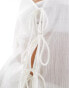 Фото #4 товара Esmee beach long sleeve tie front textured sheer shirt co-ord in white