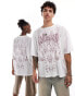 COLLUSION Unisex mesh oversized t-shirt in white with pink print